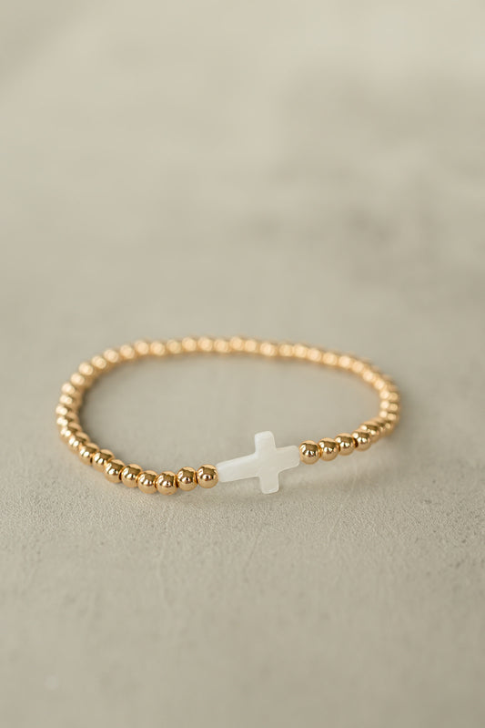 Gold Beaded Cross Bracelet