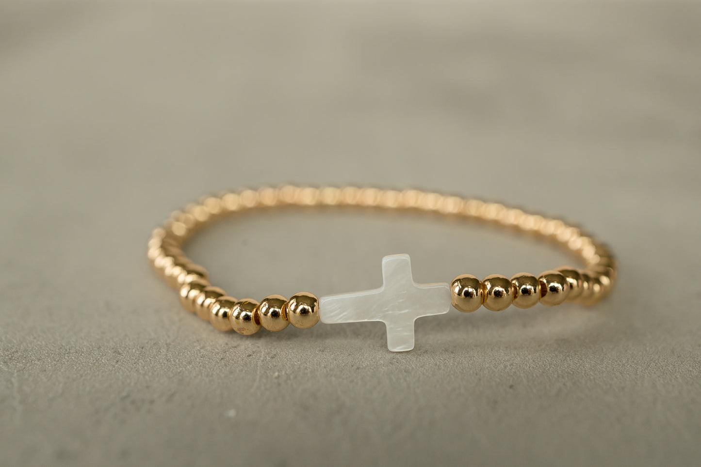 Gold Beaded Cross Bracelet