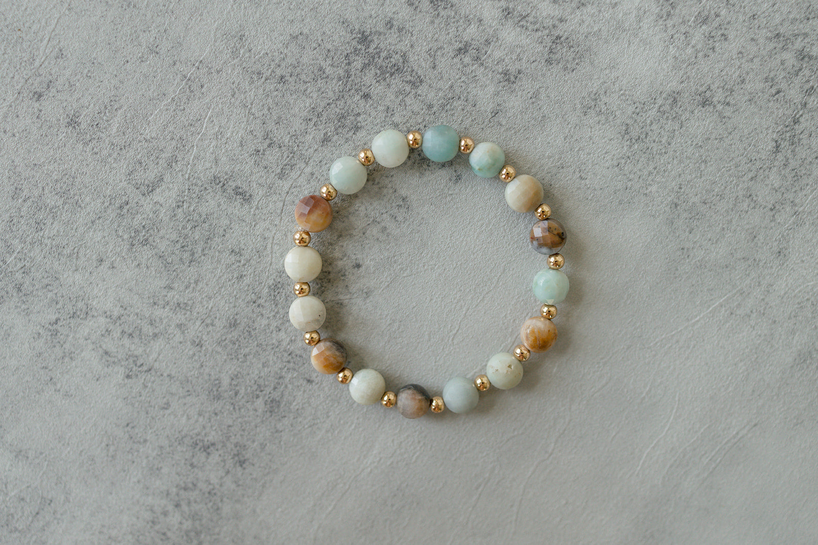 Close-up of the faceted Amazonite beads showcasing their unique texture