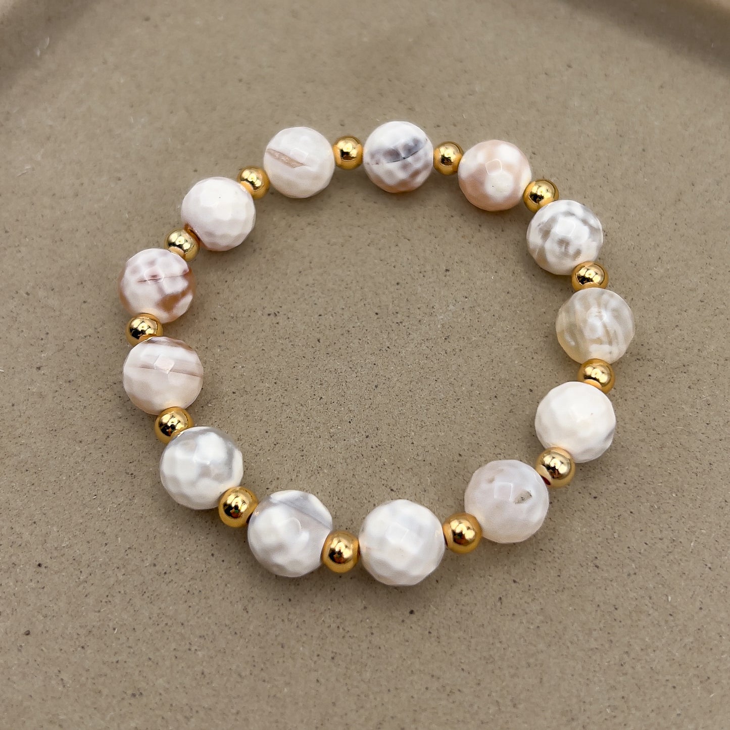 White Agate Gilded Stone Bracelet
