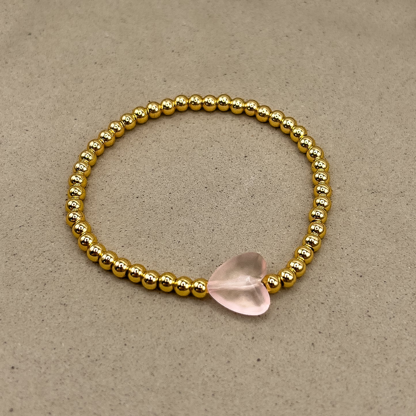 Matte Pink Glass Heart Bracelet