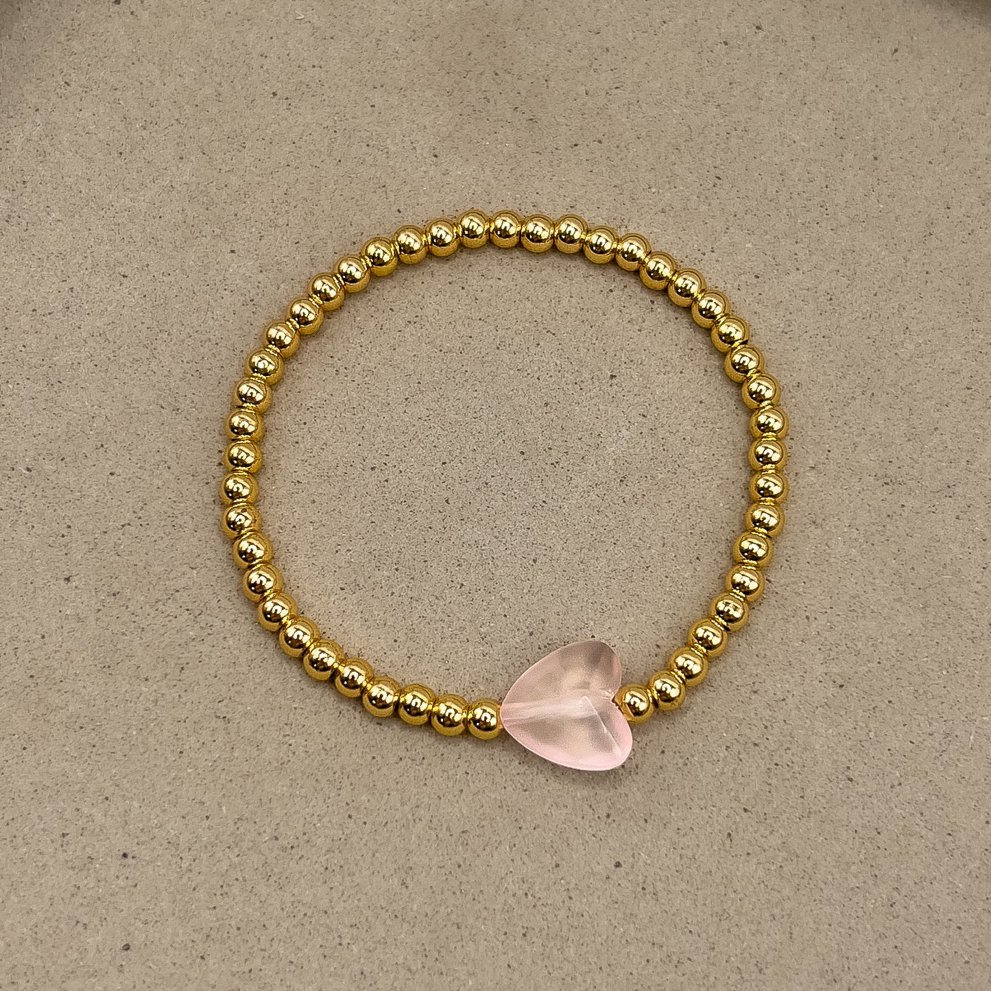 Matte Pink Glass Heart Bracelet