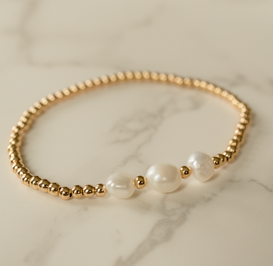 Triple Pearl Gold Beaded Bracelet