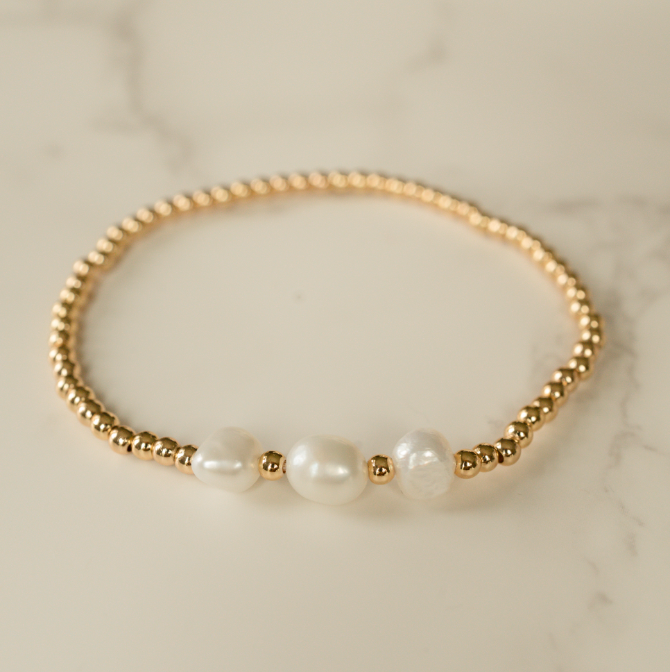 Triple Pearl Gold Beaded Bracelet