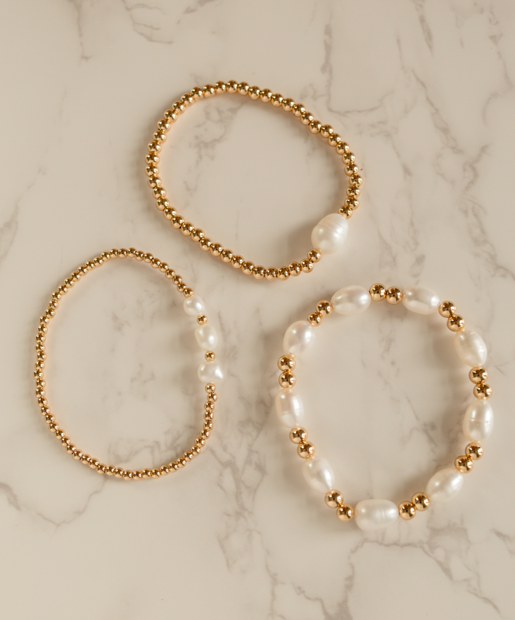 Triple Pearl Gold Beaded Bracelet