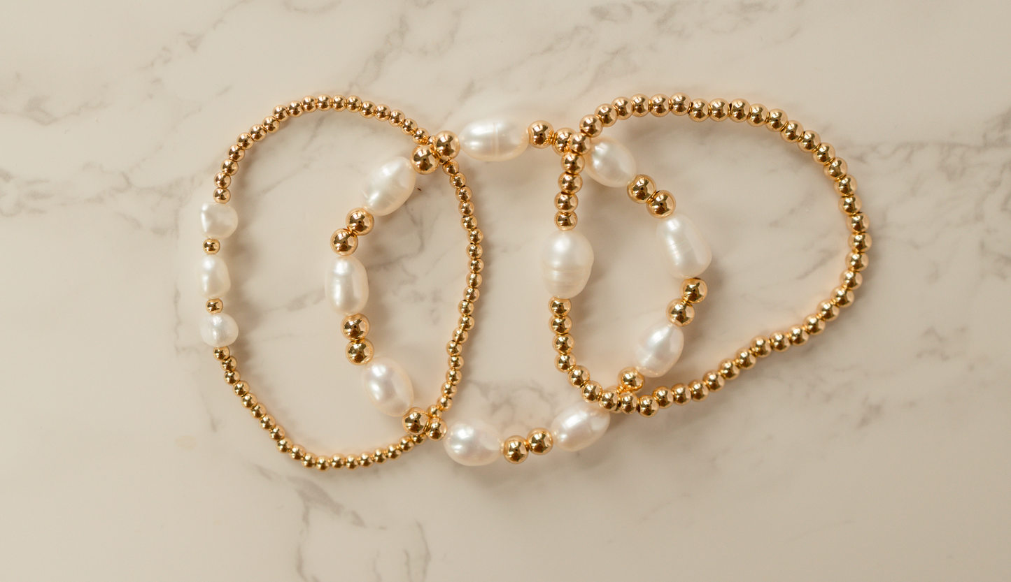 Triple Pearl Gold Beaded Bracelet