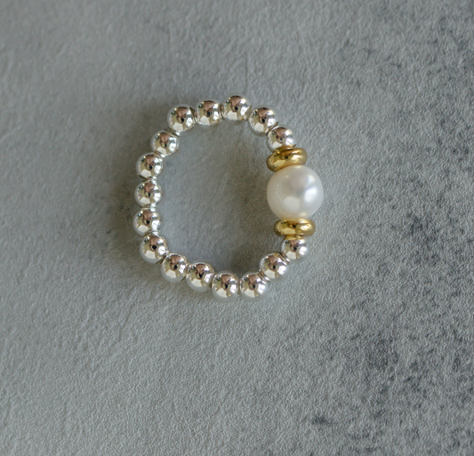 Mixed Metal Pearl Ring