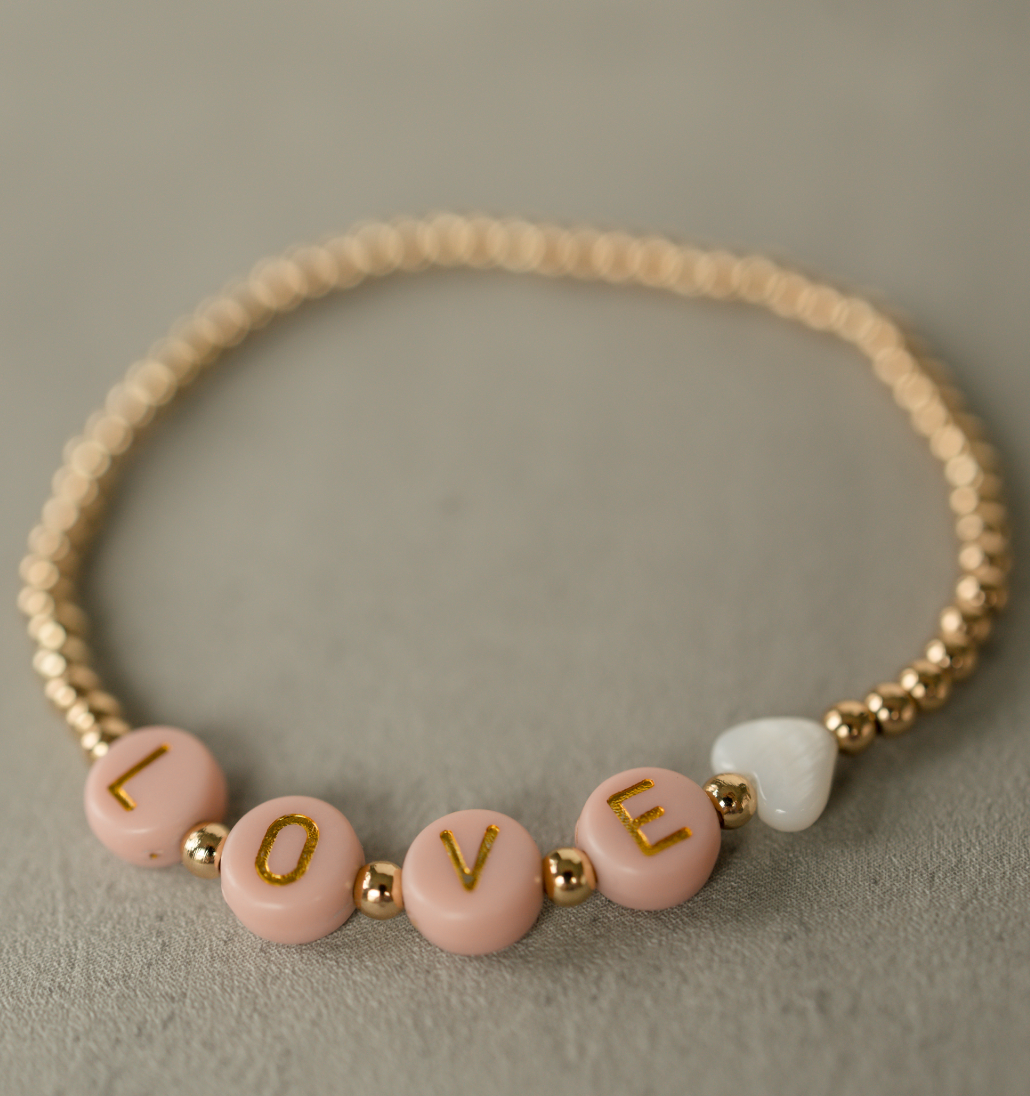 Pink "Love" Beaded Bracelet