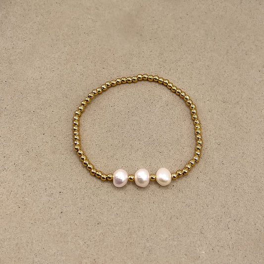 Triple Pearl Gold Beaded Bracelet