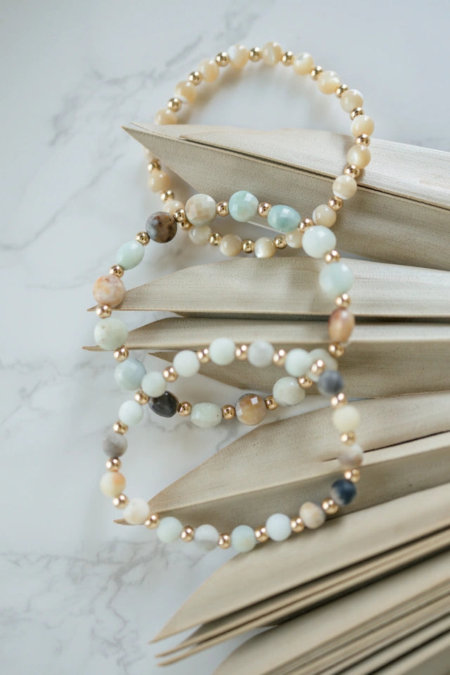  Faceted Amazonite Gilded Stone Bracelet featuring vibrant Amazonite and gold beads
