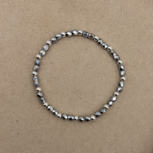 Moonlit Silver Beaded Bracelet