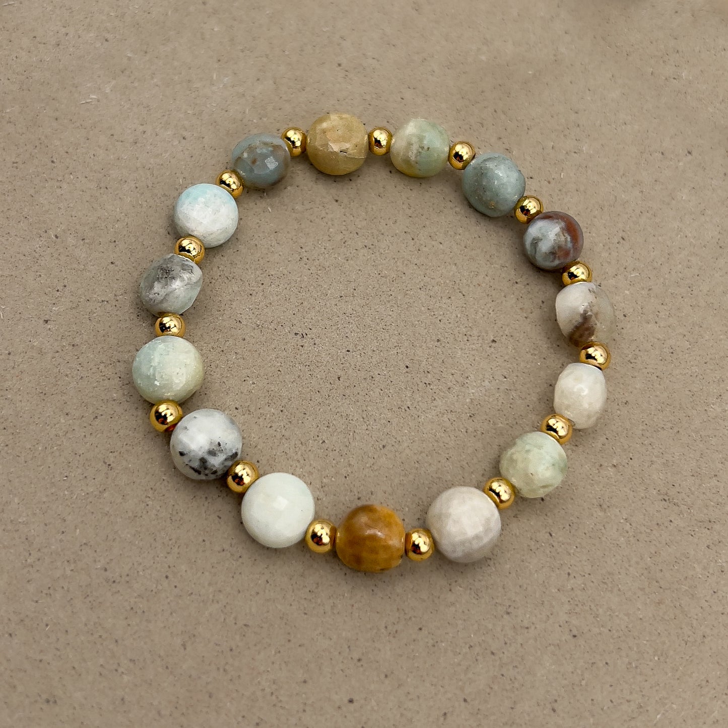 Faceted Amazonite Gilded Stone Bracelet