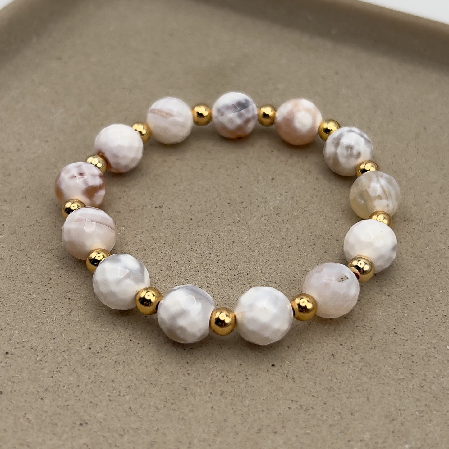 White Agate Gilded Stone Bracelet