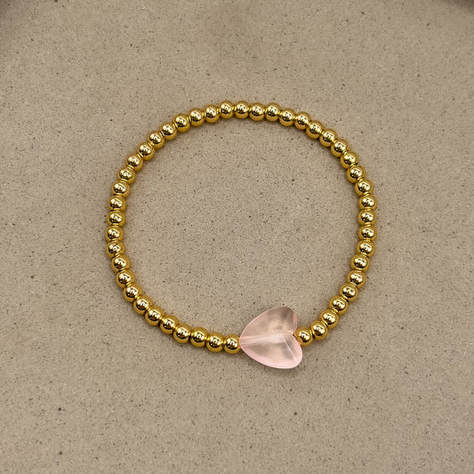 Matte Pink Glass Heart Bracelet