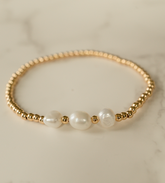 Triple Pearl Gold Beaded Bracelet